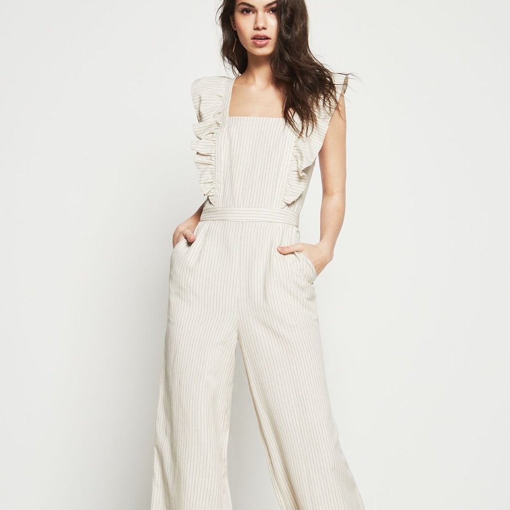 BCBGeneration Striped Ruffle Jumpsuit Size 2